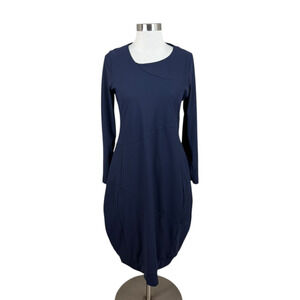 Porto San Francisco Italian Fabric Navy Banded Hem Minimalist Dress Size 0 Small